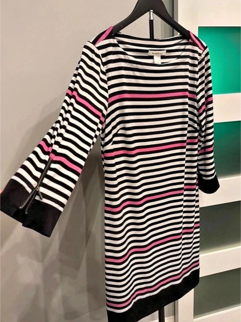 Women’s dress Laundry by Shelli Segal Striped Mini Dress in Black & Pink